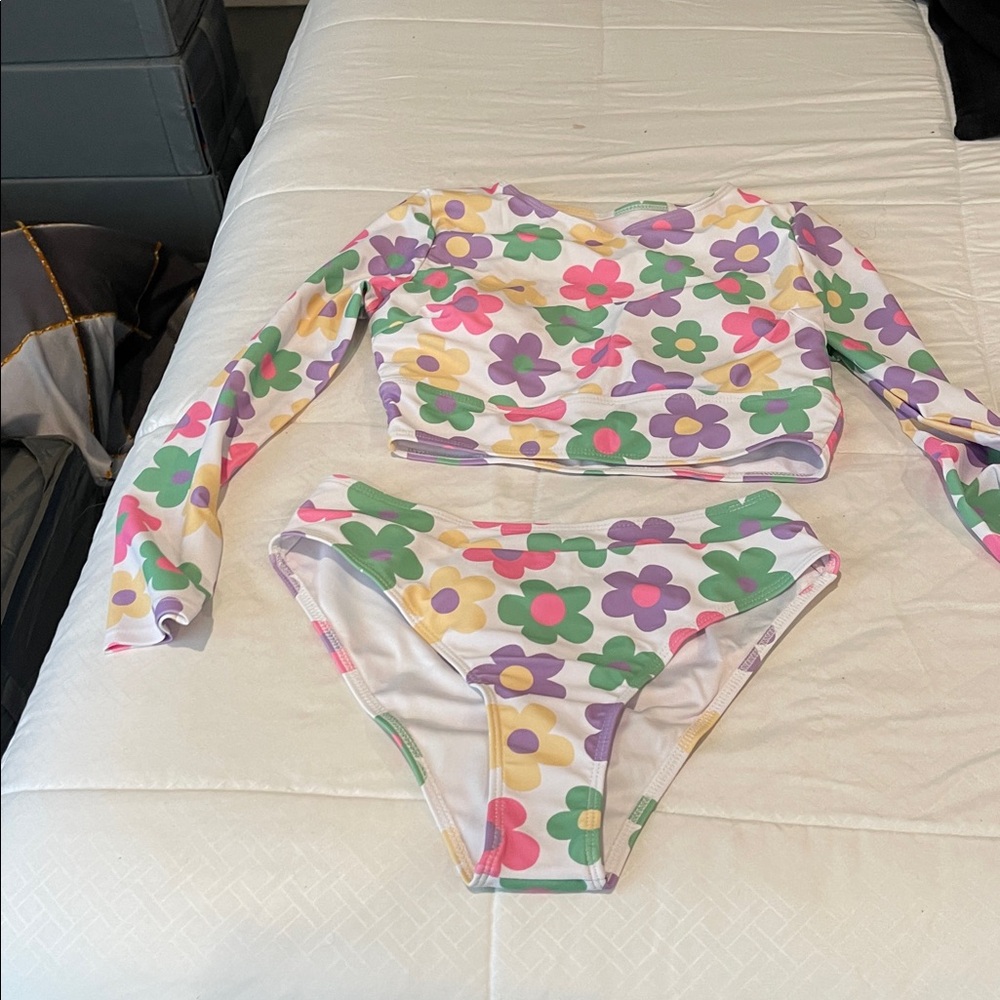 SHEIN Floral Long Sleeve Bikini Set - White, Purple, Green, Pink brand new - Picture 12 of 12